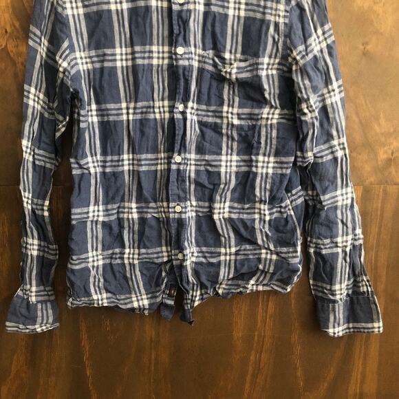 Faherty Mens Shirt Blue White Plaid 100% Linen Button Up Long Sleeve Small - Picture 3 of 11